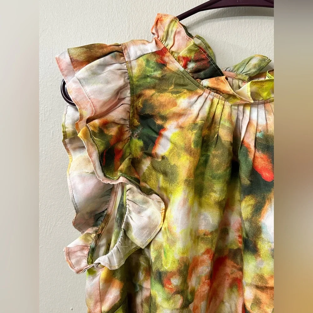 Marie Oliver Emma Top Garden Print Sz L Silk Blend